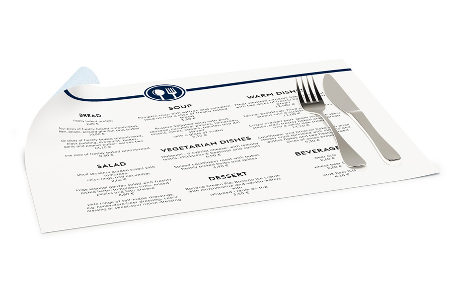 Placemats made from 115 gsm affiche paper 
