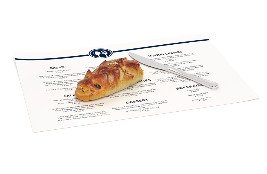 Placemats made from 350gsm food-safe cardboard