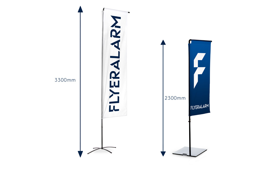 Square flags with banner arm, mechanism and print