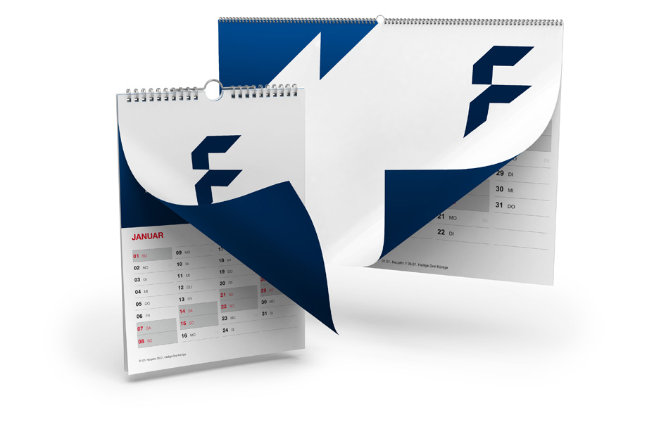 Wall calendars with spiral binding, double-sided print